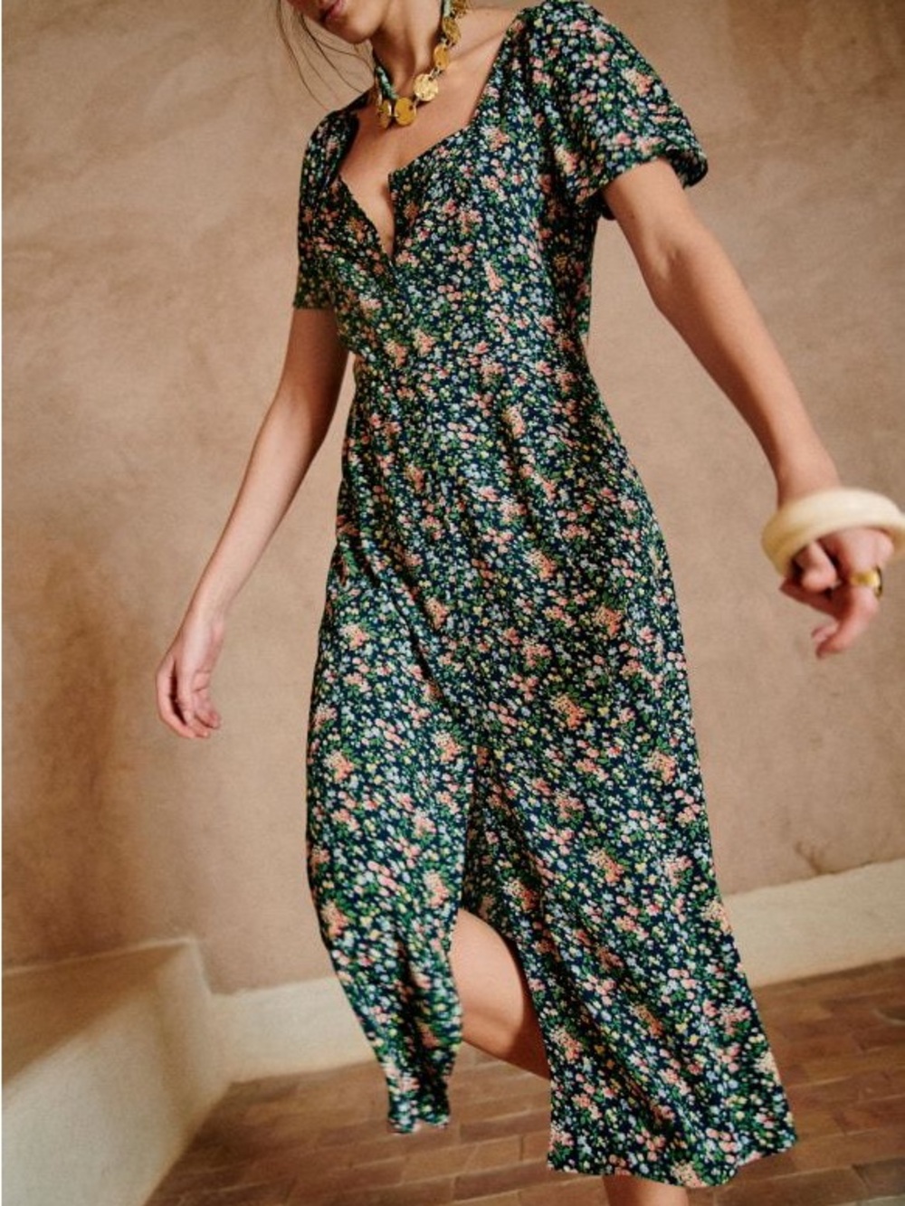 Sézane Robe Victoria Printed Garden Marine - Picture 2 of 4